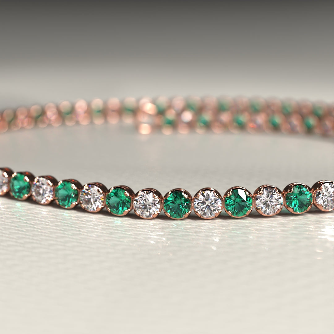 Natural Emerald & Diamond Alternate Tennis Bracelet in 14K/18K Gold - Evara Jewelry LLC
