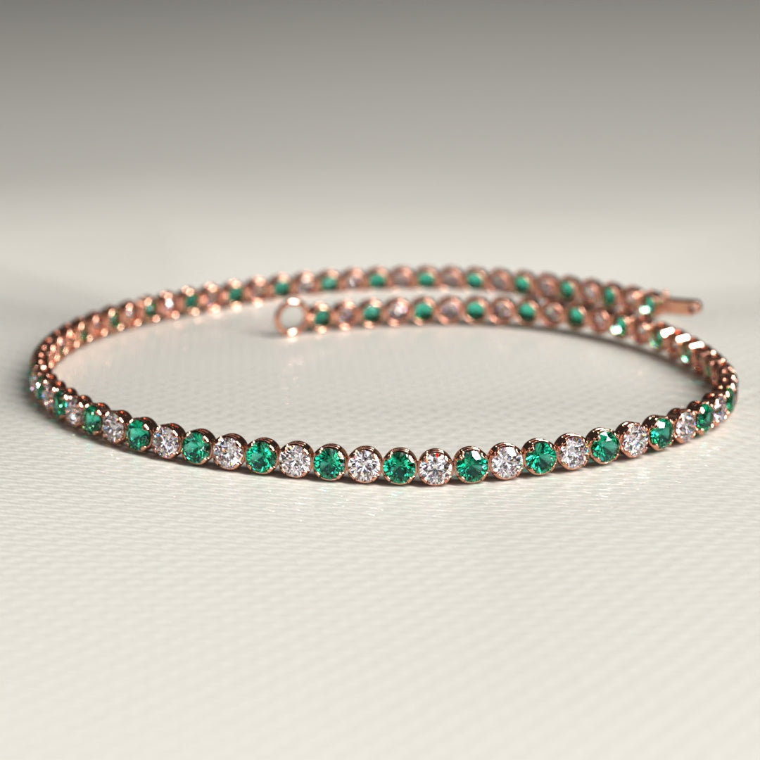 Natural Emerald & Diamond Alternate Tennis Bracelet in 14K/18K Gold - Evara Jewelry LLC