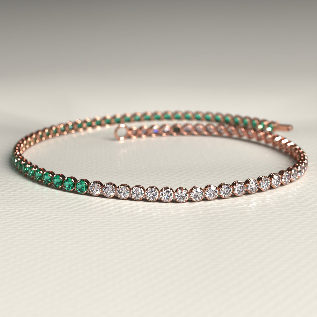 Natural Emerald & Lab Grown Diamond 50-50 Custom Tennis Bracelet in 14K/18K Gold - Evara Jewelry LLC