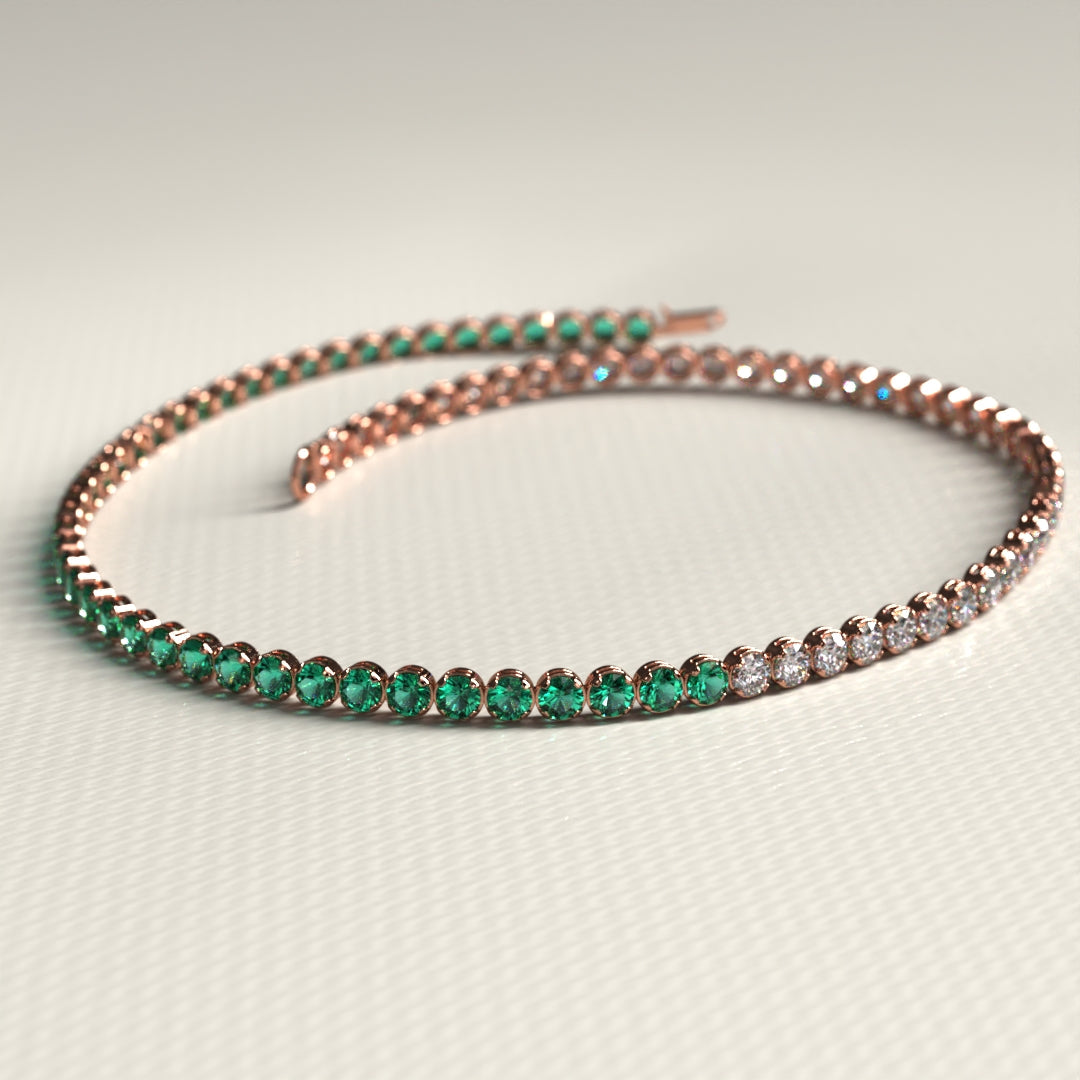 Natural Emerald & Lab Grown Diamond 50-50 Custom Tennis Bracelet in 14K/18K Gold - Evara Jewelry LLC