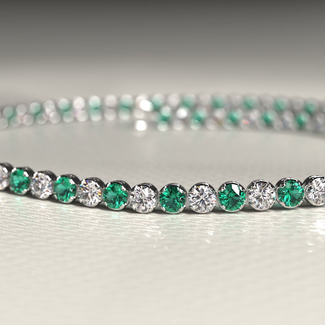 Natural Emerald & Diamond Alternate Tennis Bracelet in 14K/18K Gold - Evara Jewelry LLC