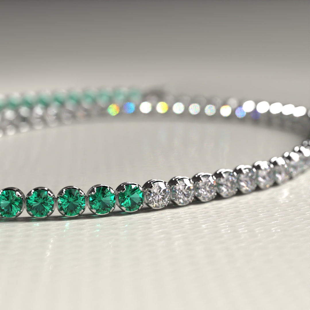 Natural Emerald & Lab Grown Diamond 50-50 Custom Tennis Bracelet in 14K/18K Gold - Evara Jewelry LLC