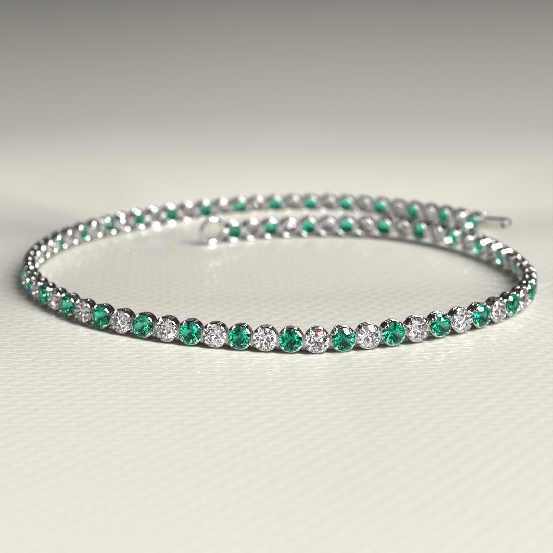 Natural Emerald & Diamond Alternate Tennis Bracelet in 14K/18K Gold - Evara Jewelry LLC