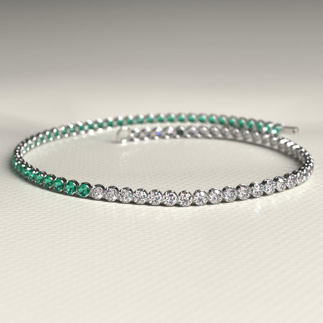 Natural Emerald & Lab Grown Diamond 50-50 Custom Tennis Bracelet in 14K/18K Gold - Evara Jewelry LLC