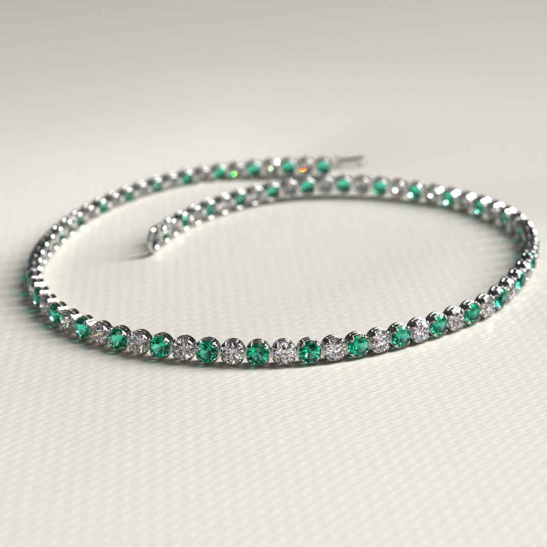 Natural Emerald & Diamond Alternate Tennis Bracelet in 14K/18K Gold - Evara Jewelry LLC