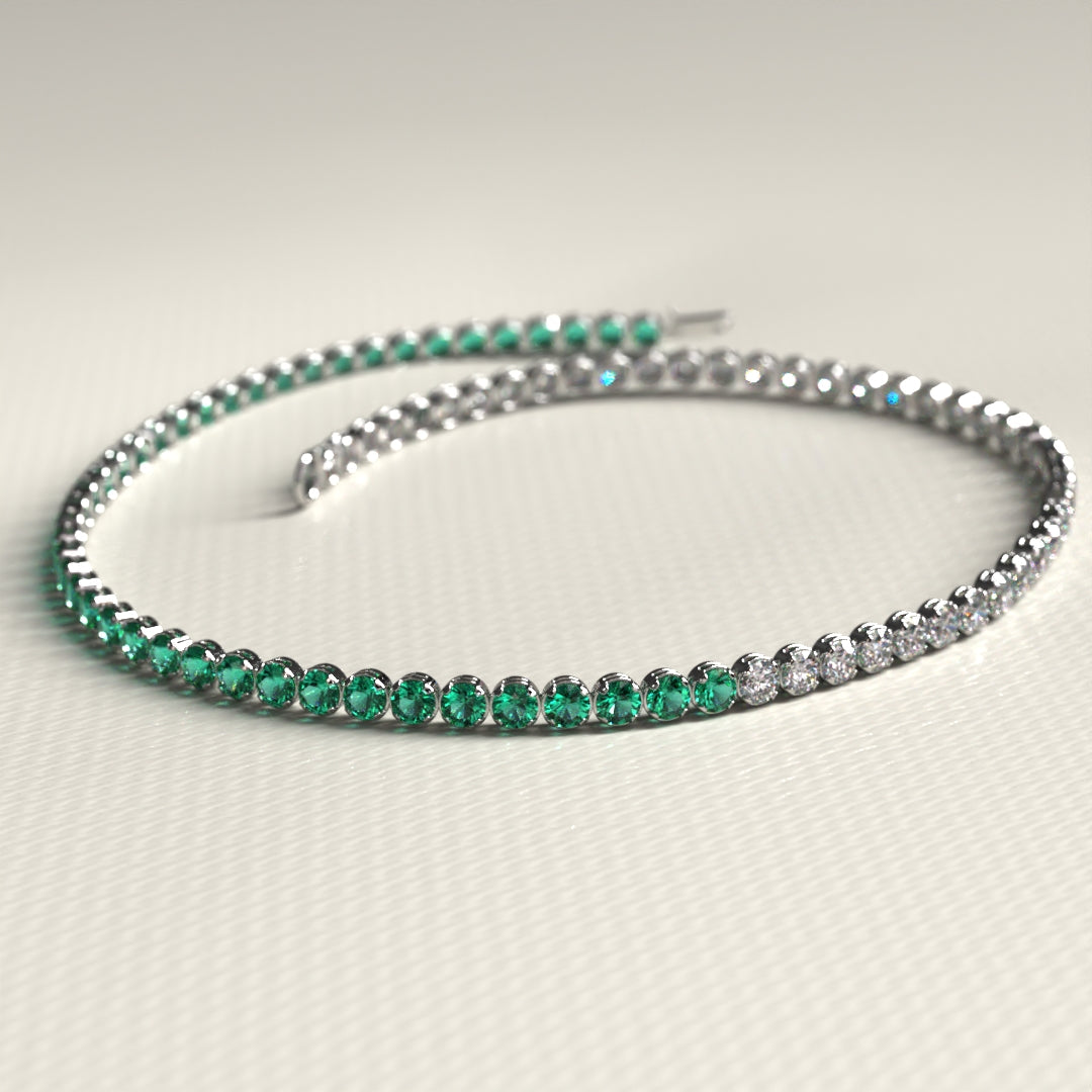 Natural Emerald & Lab Grown Diamond 50-50 Custom Tennis Bracelet in 14K/18K Gold - Evara Jewelry LLC