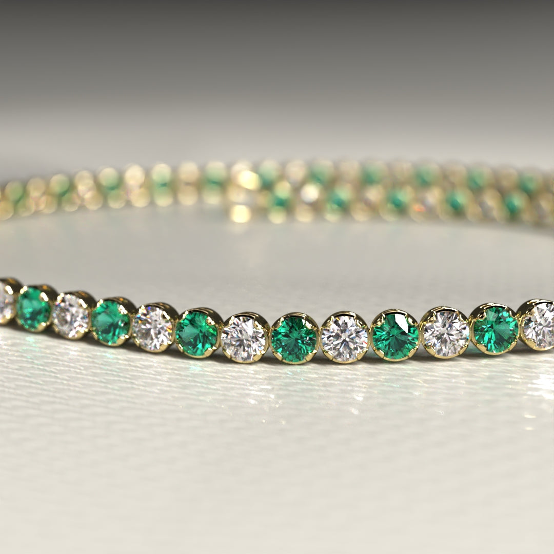 Natural Emerald & Diamond Alternate Tennis Bracelet in 14K/18K Gold - Evara Jewelry LLC