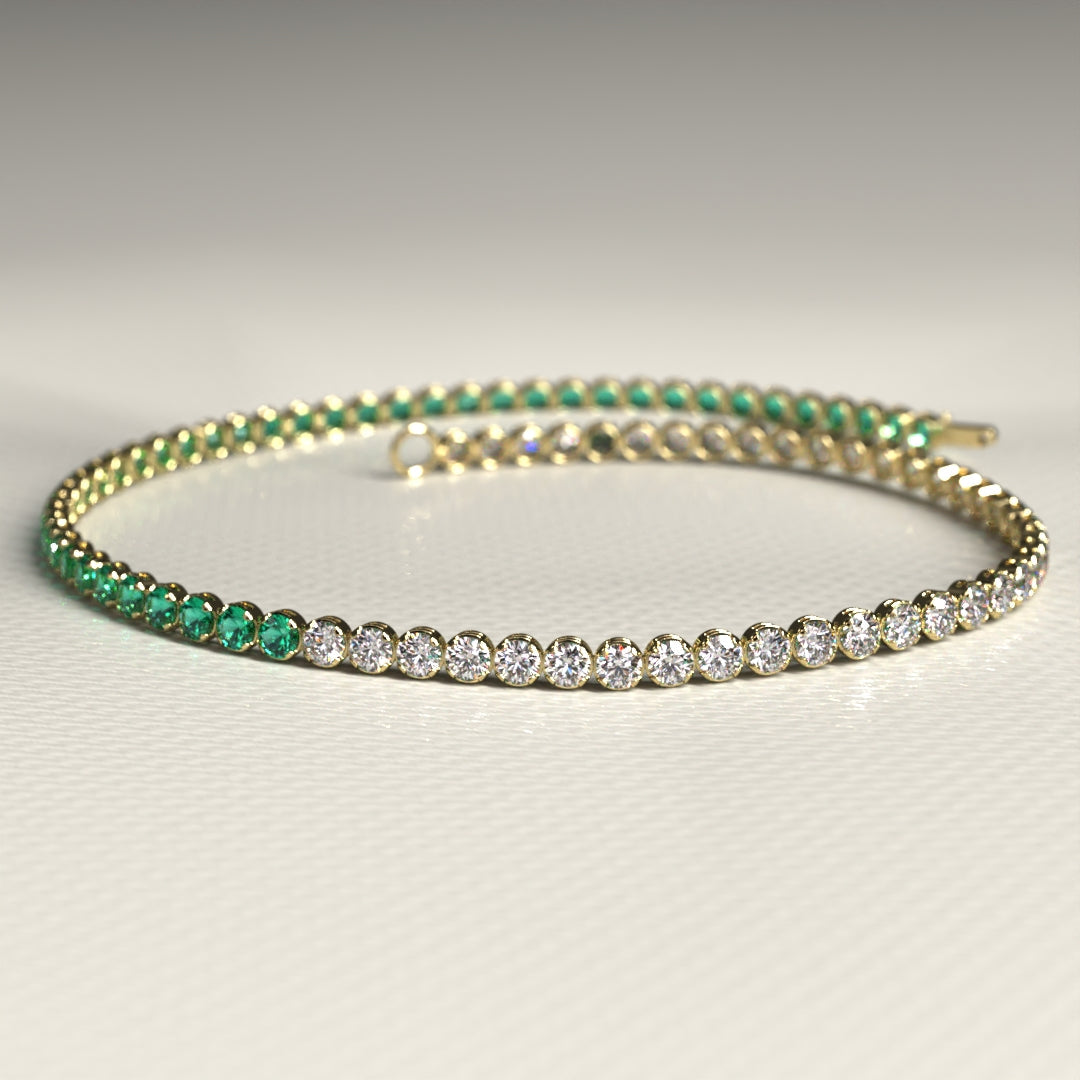 Natural Emerald & Lab Grown Diamond 50-50 Custom Tennis Bracelet in 14K/18K Gold - Evara Jewelry LLC