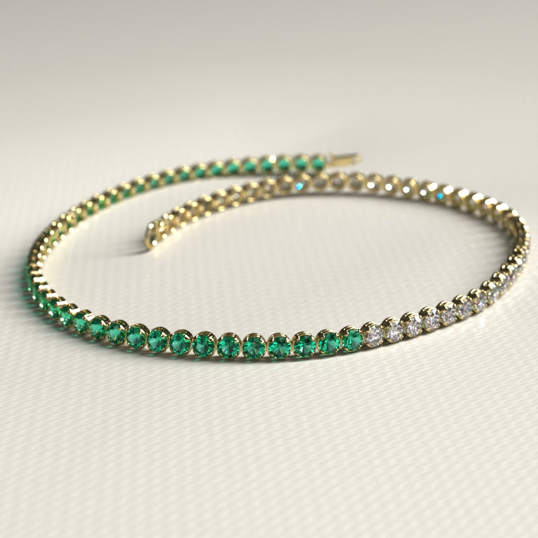 Natural Emerald & Lab Grown Diamond 50-50 Custom Tennis Bracelet in 14K/18K Gold - Evara Jewelry LLC