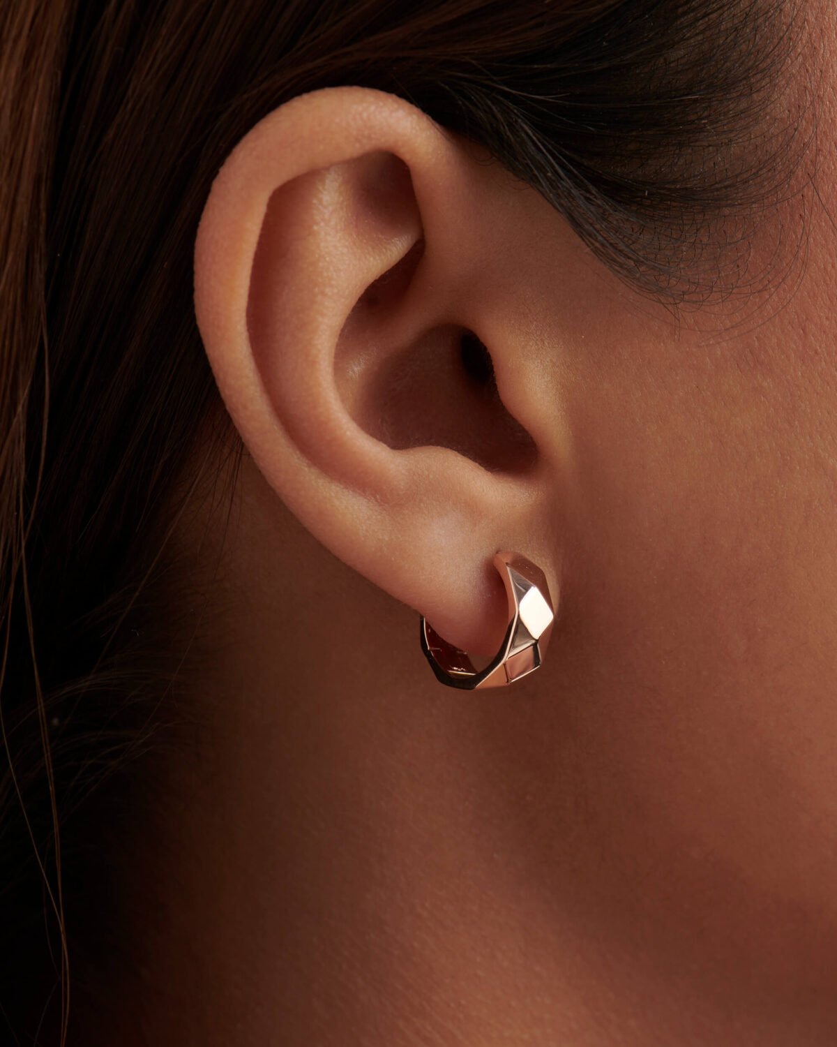 Front view of modern geometric hoop earrings