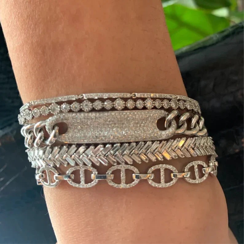 11 Carats Baguette Cut Diamond Chevron Tennis Bracelet in 10K, 14K, 18K Solid Gold - Evara Jewelry LLC