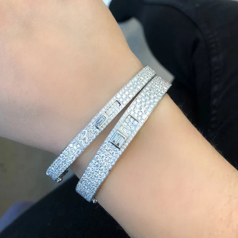 4.50 Carat Diamond Star & Pave Set Cuff Bracelet - Evara Jewelry LLC