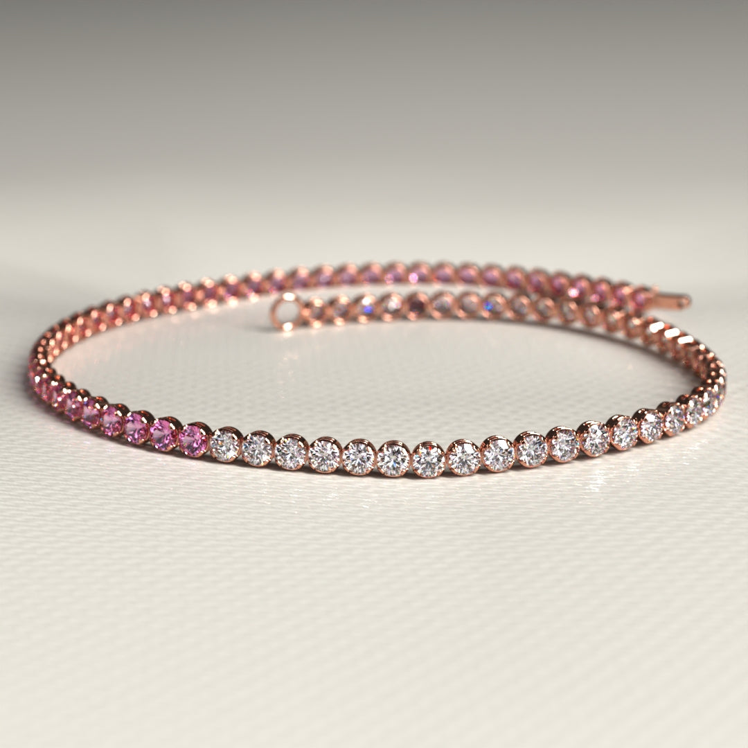 Diamond & Natural Pink Sapphire Custom 50-50 Tennis Bracelet - Evara Jewelry LLC