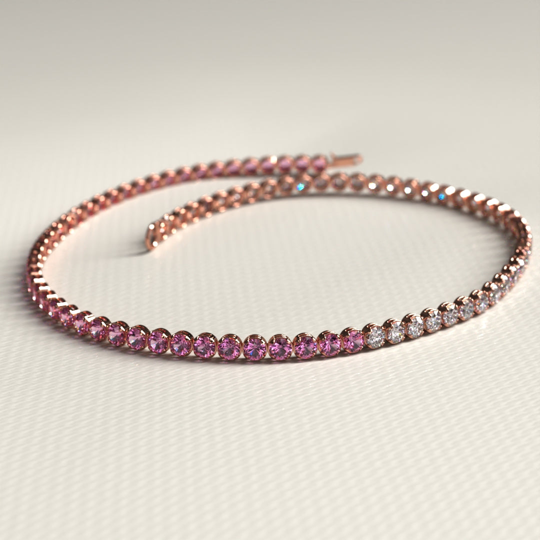 Diamond & Natural Pink Sapphire Custom 50-50 Tennis Bracelet - Evara Jewelry LLC