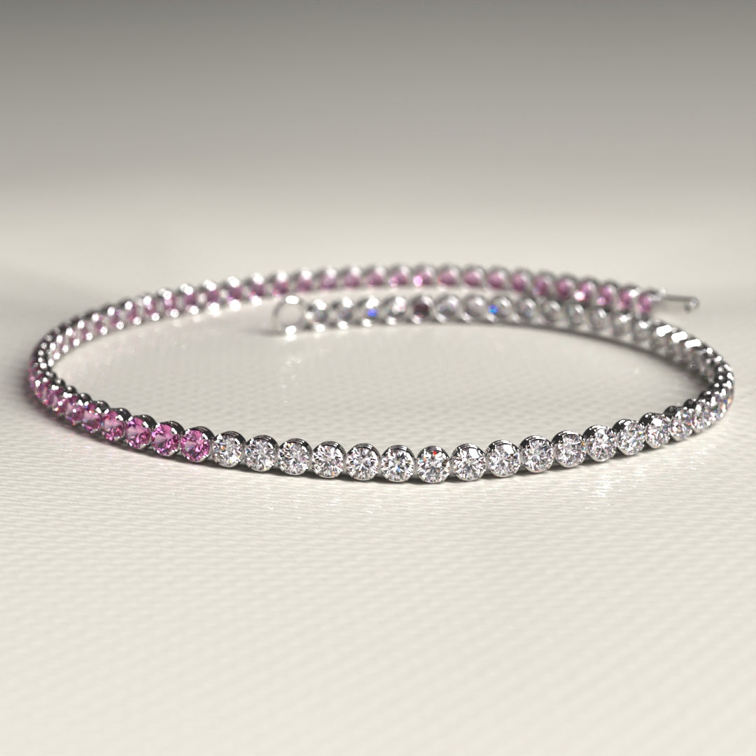 Diamond & Natural Pink Sapphire Custom 50-50 Tennis Bracelet - Evara Jewelry LLC