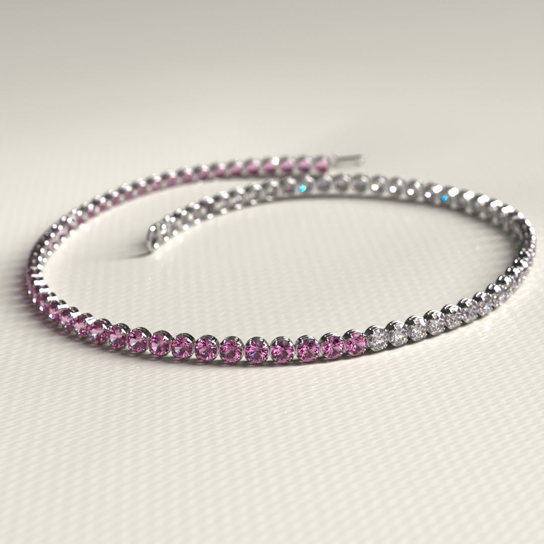 Diamond & Natural Pink Sapphire Custom 50-50 Tennis Bracelet - Evara Jewelry LLC