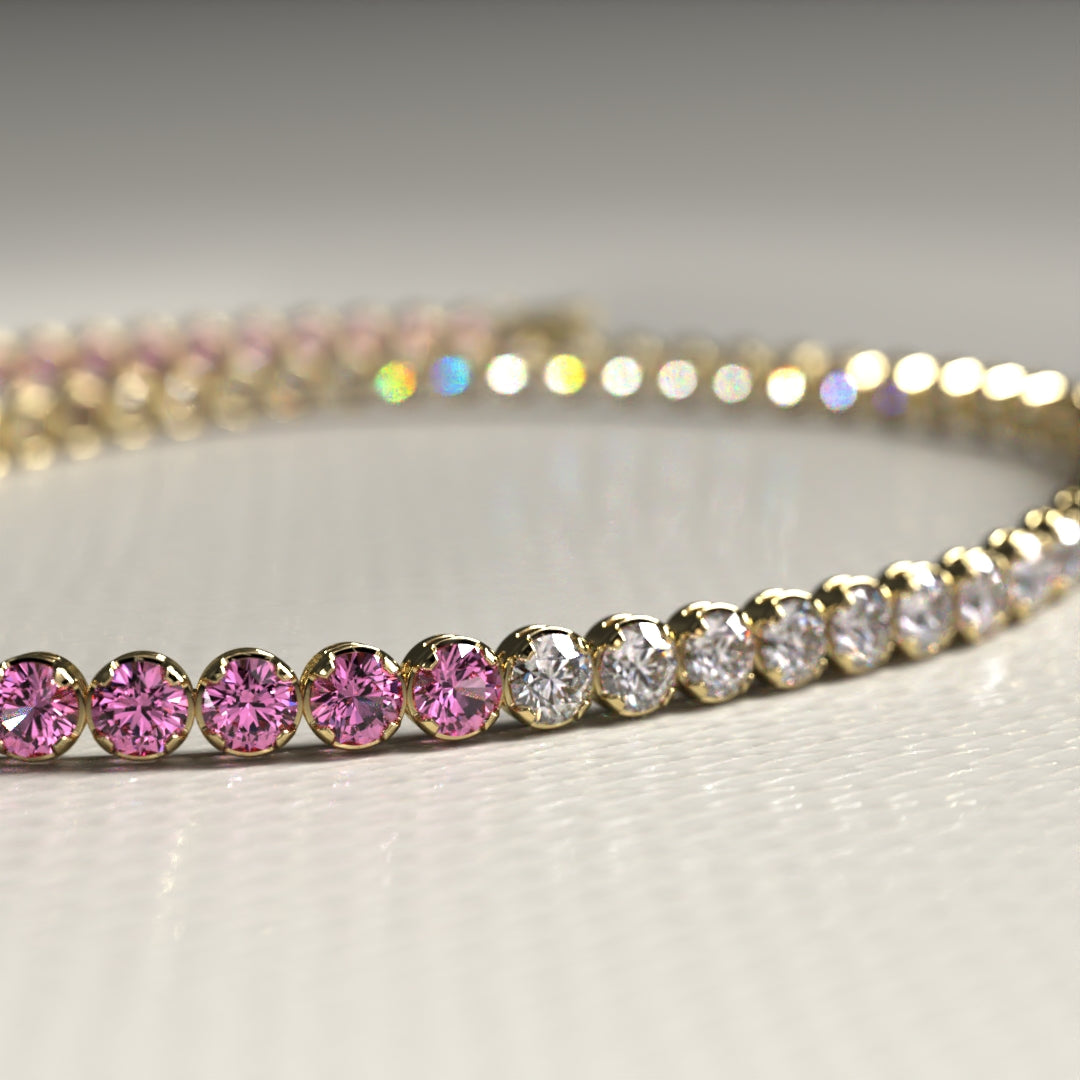 Diamond & Natural Pink Sapphire Custom 50-50 Tennis Bracelet - Evara Jewelry LLC