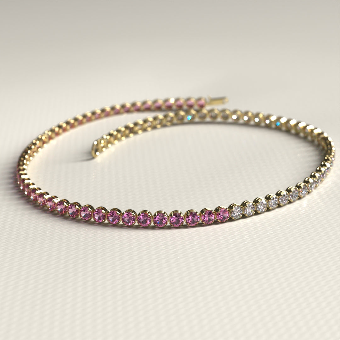 Diamond & Natural Pink Sapphire Custom 50-50 Tennis Bracelet - Evara Jewelry LLC