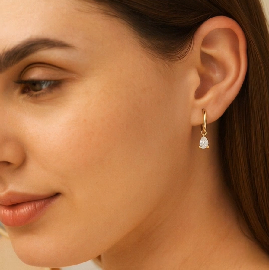 1 carat pear cut lab-grown diamond hoop earrings