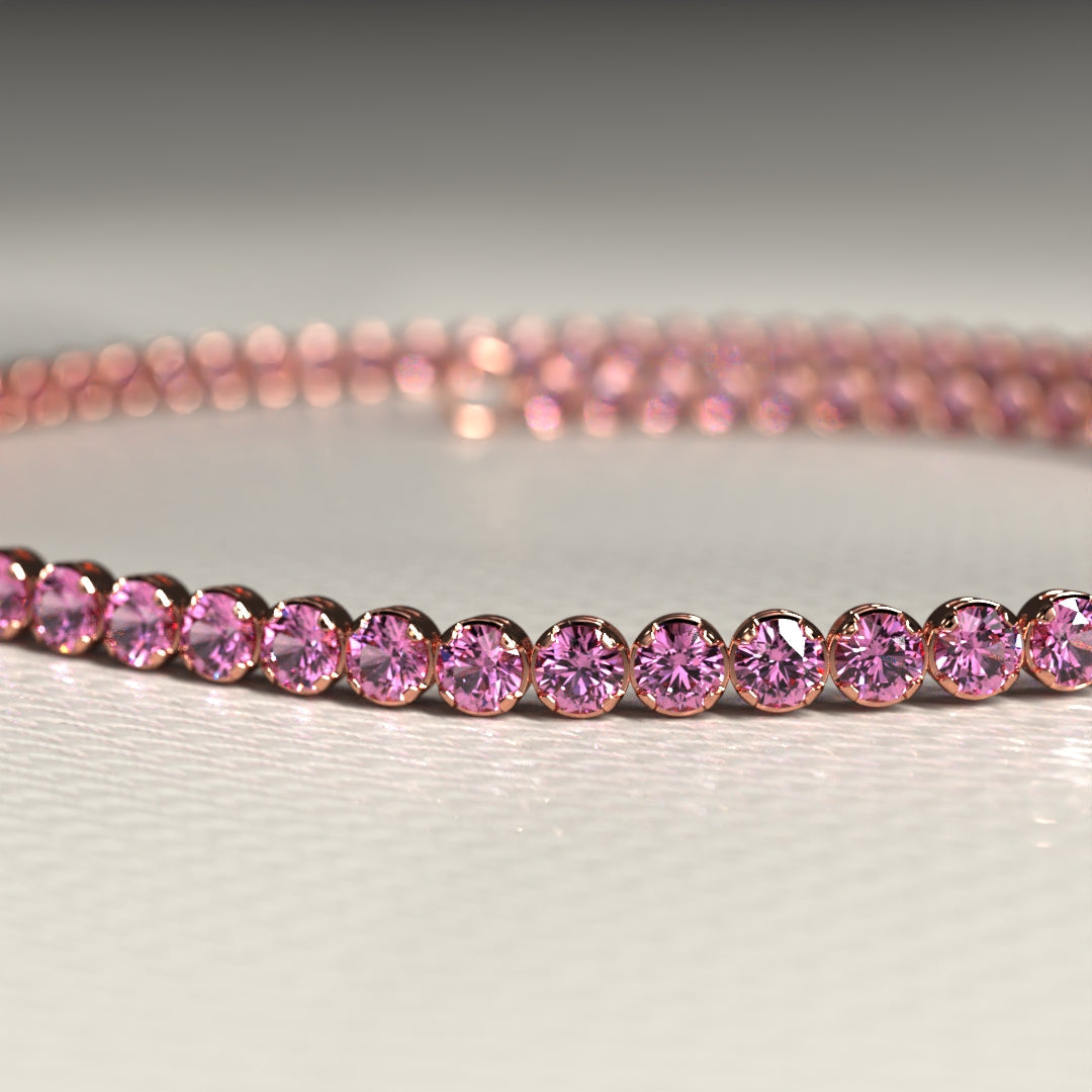Natural Pink Sapphire Tennis Bracelet in 14K/18K Gold / September Birthstone Bracelet - Evara Jewelry LLC
