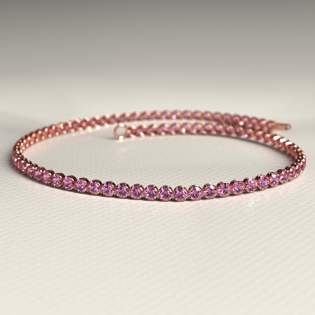 Natural Pink Sapphire Tennis Bracelet in 14K/18K Gold / September Birthstone Bracelet - Evara Jewelry LLC
