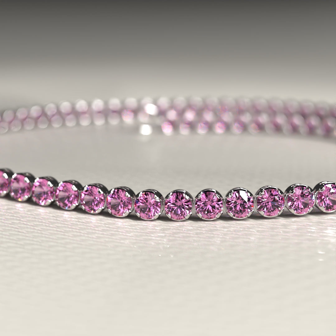 Natural Pink Sapphire Tennis Bracelet in 14K/18K Gold / September Birthstone Bracelet - Evara Jewelry LLC