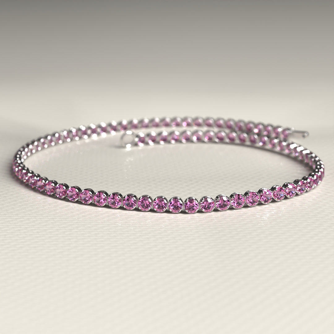 Natural Pink Sapphire Tennis Bracelet in 14K/18K Gold / September Birthstone Bracelet - Evara Jewelry LLC