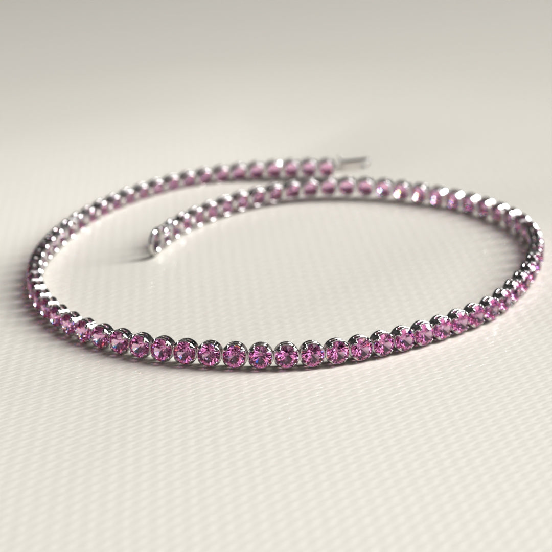 Natural Pink Sapphire Tennis Bracelet in 14K/18K Gold / September Birthstone Bracelet - Evara Jewelry LLC