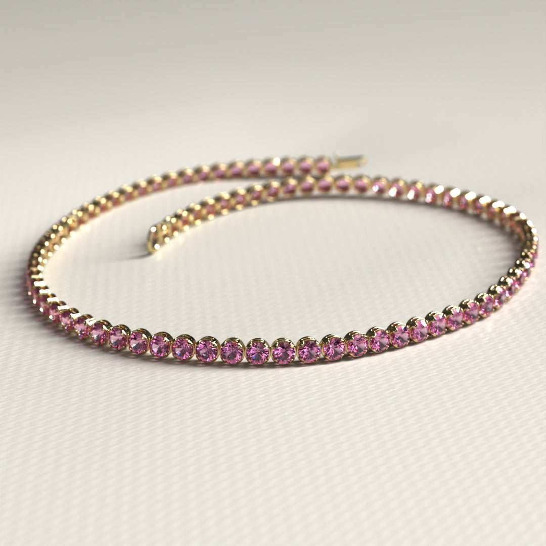 Natural Pink Sapphire Tennis Bracelet in 14K/18K Gold / September Birthstone Bracelet - Evara Jewelry LLC