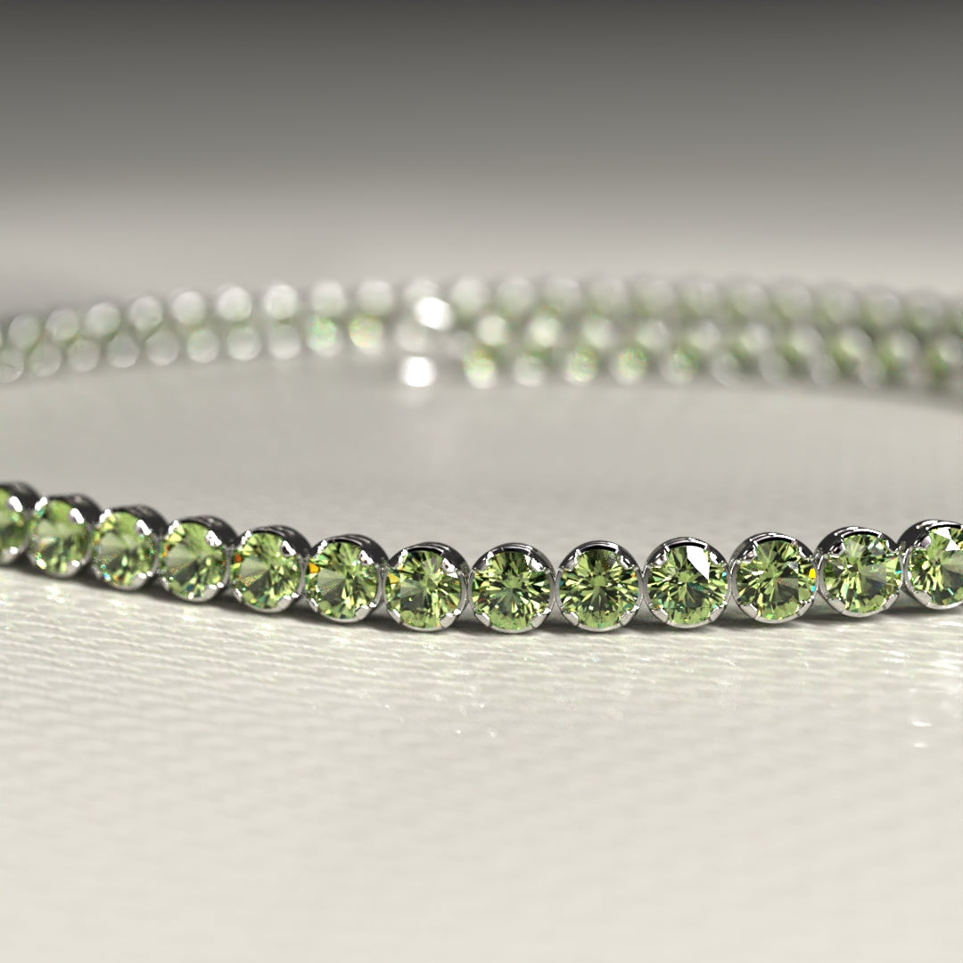 Peridot Tennis Bracelet in 14K/18K White Gold / August Birthstone Bracelet - Evara Jewelry LLC