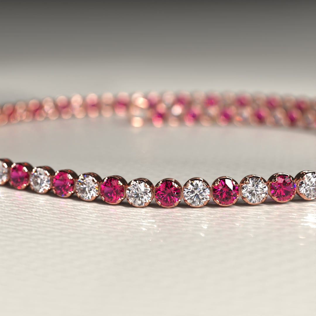 Custom Natural Ruby & Diamond Tennis Bracelet in 14K/18K Gold - Evara Jewelry LLC