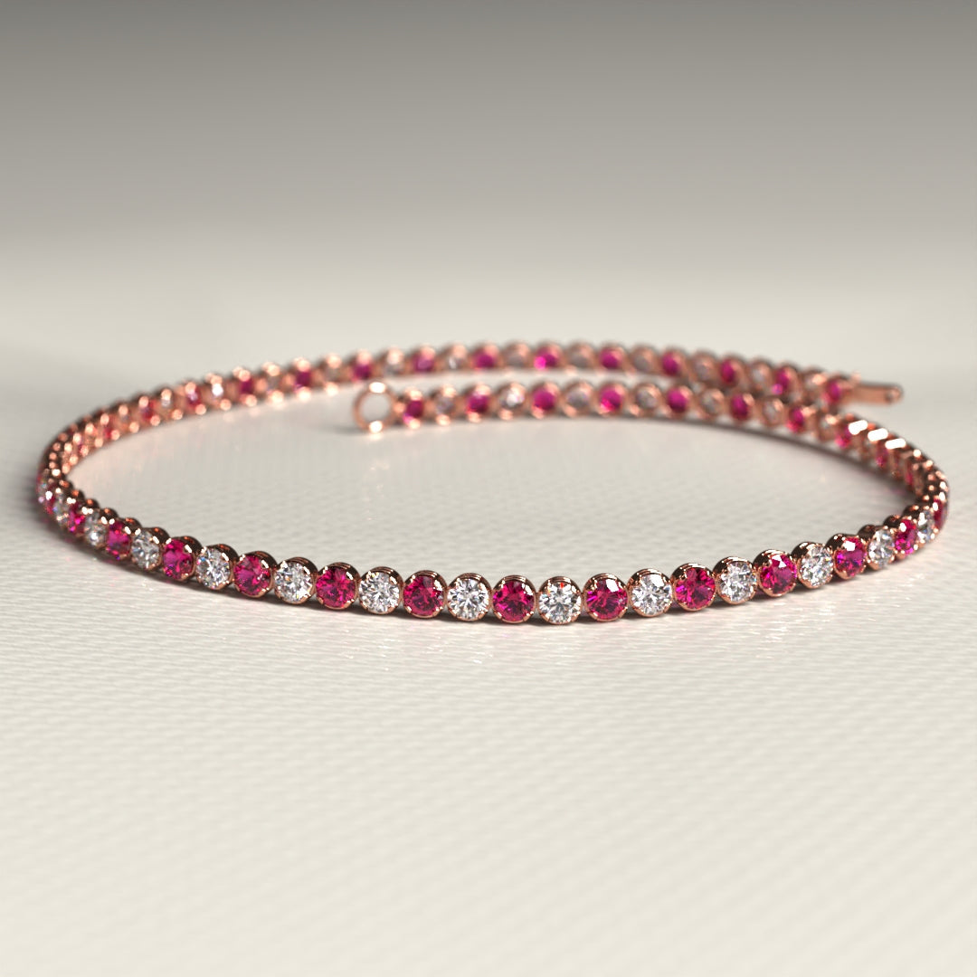Custom Natural Ruby & Diamond Tennis Bracelet in 14K/18K Gold - Evara Jewelry LLC