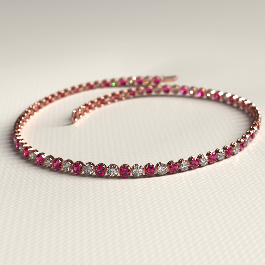 Custom Natural Ruby & Diamond Tennis Bracelet in 14K/18K Gold - Evara Jewelry LLC
