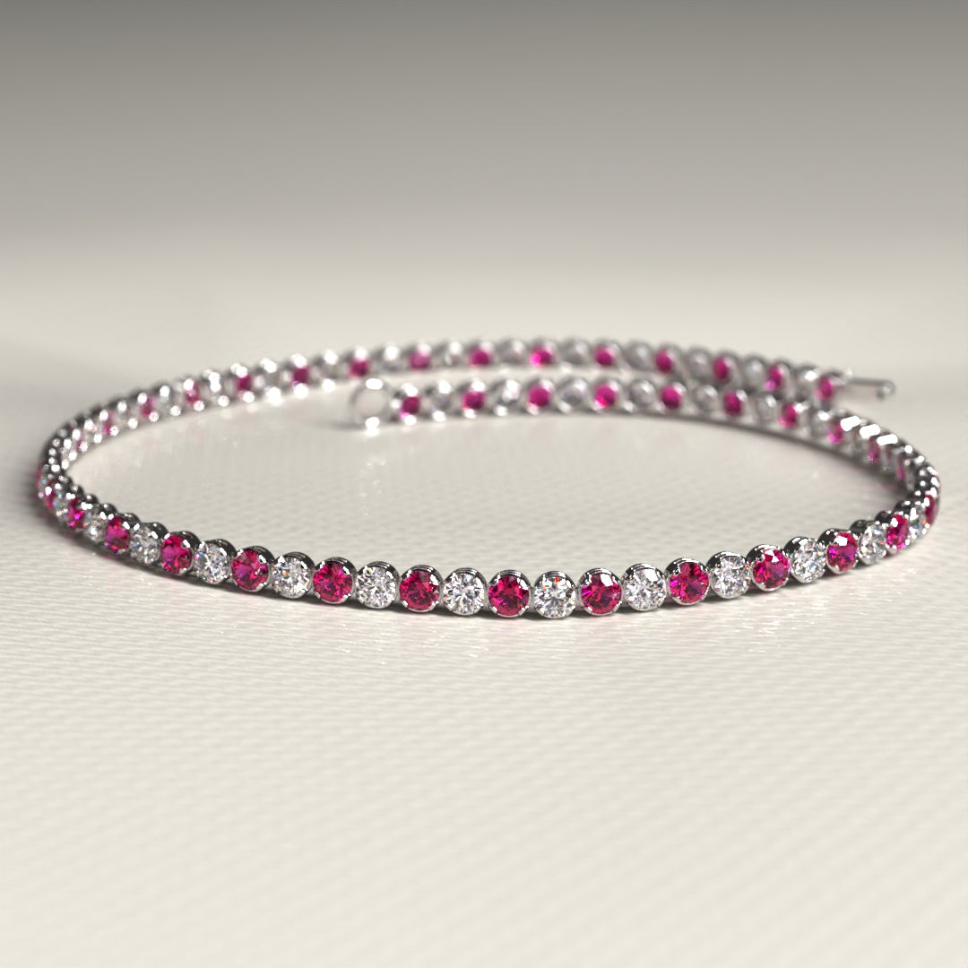 Custom Natural Ruby & Diamond Tennis Bracelet in 14K/18K Gold - Evara Jewelry LLC