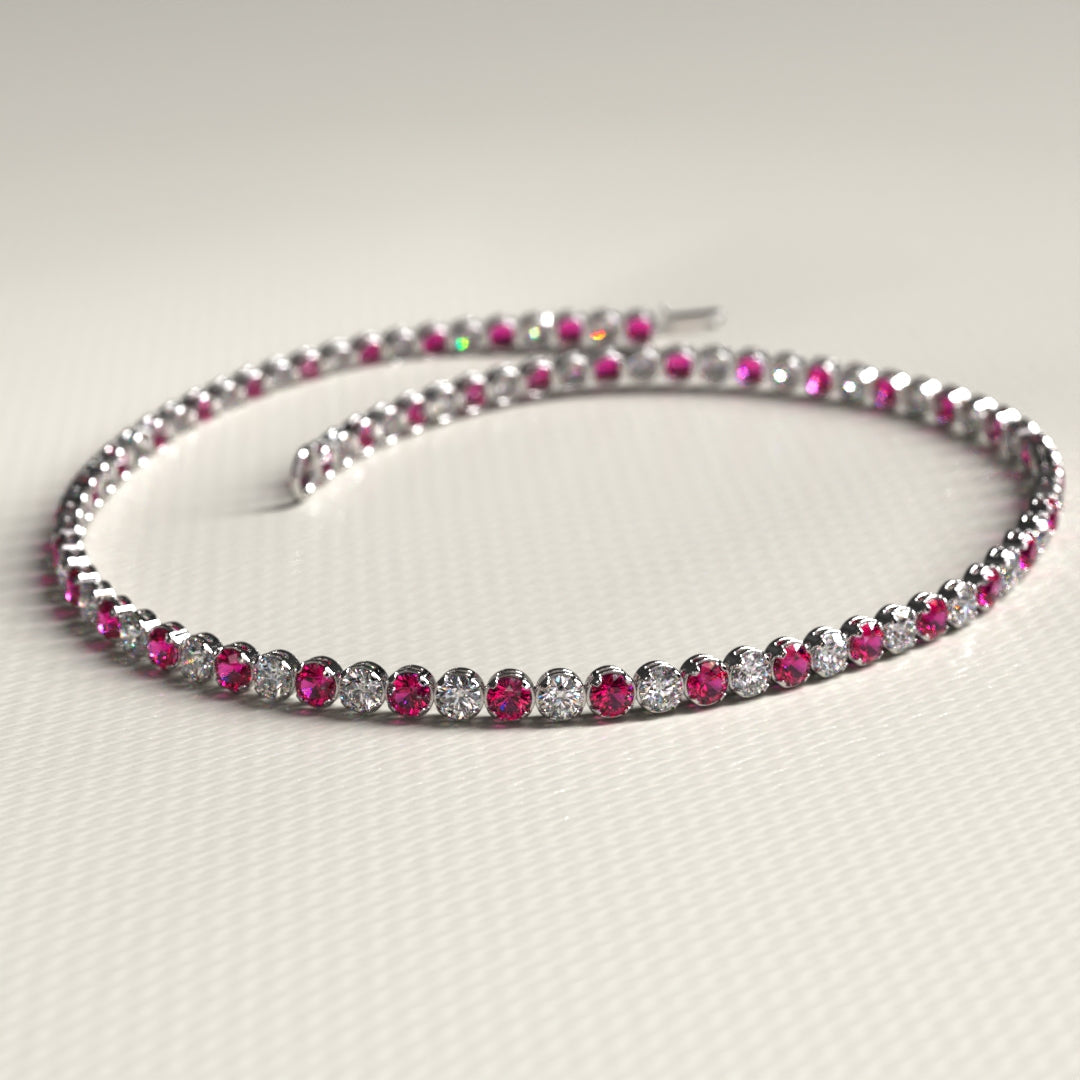 Custom Natural Ruby & Diamond Tennis Bracelet in 14K/18K Gold - Evara Jewelry LLC