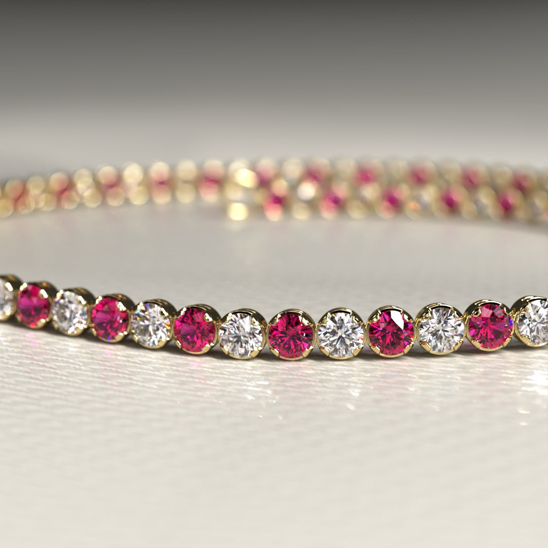 Custom Natural Ruby & Diamond Tennis Bracelet in 14K/18K Gold - Evara Jewelry LLC