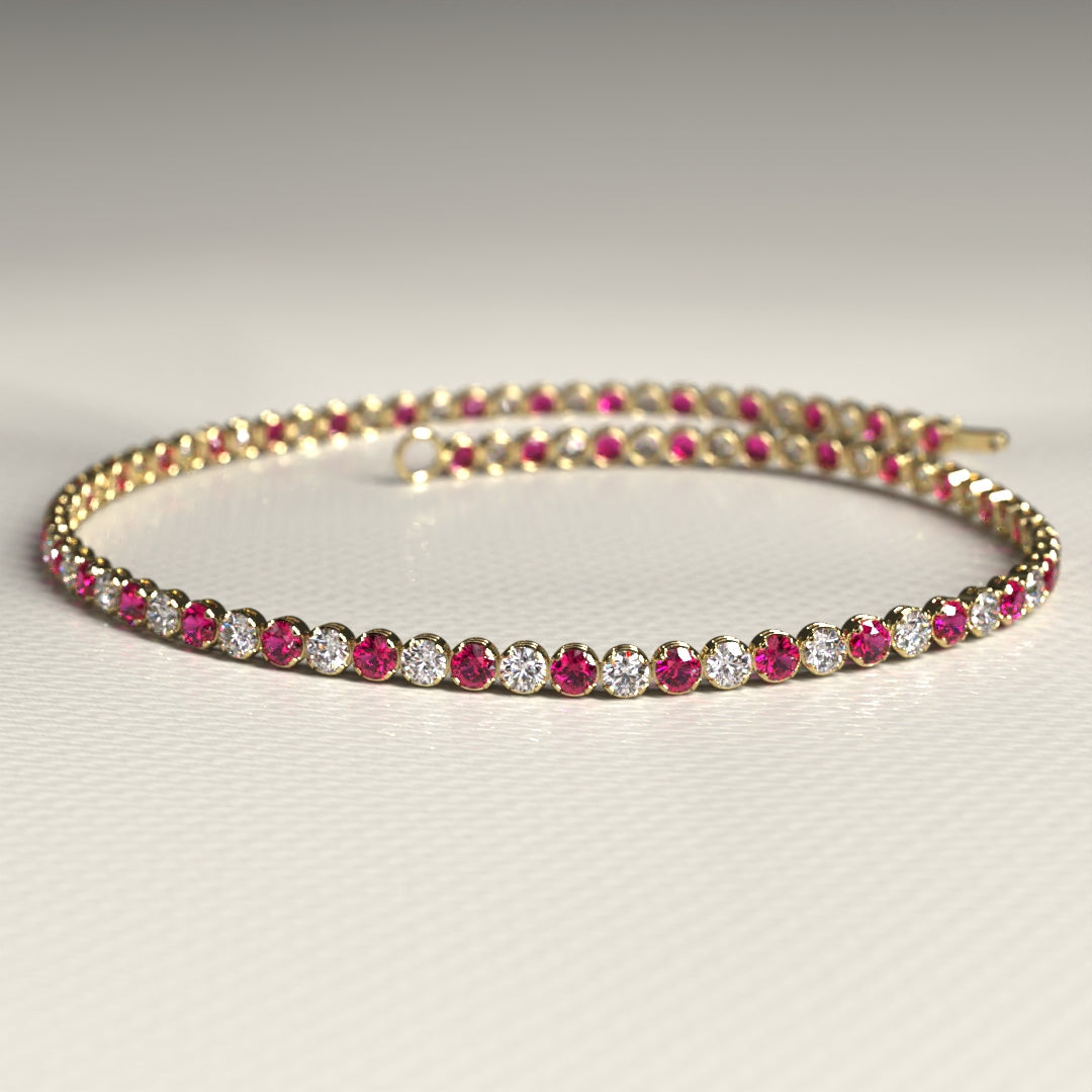 Custom Natural Ruby & Diamond Tennis Bracelet in 14K/18K Gold - Evara Jewelry LLC