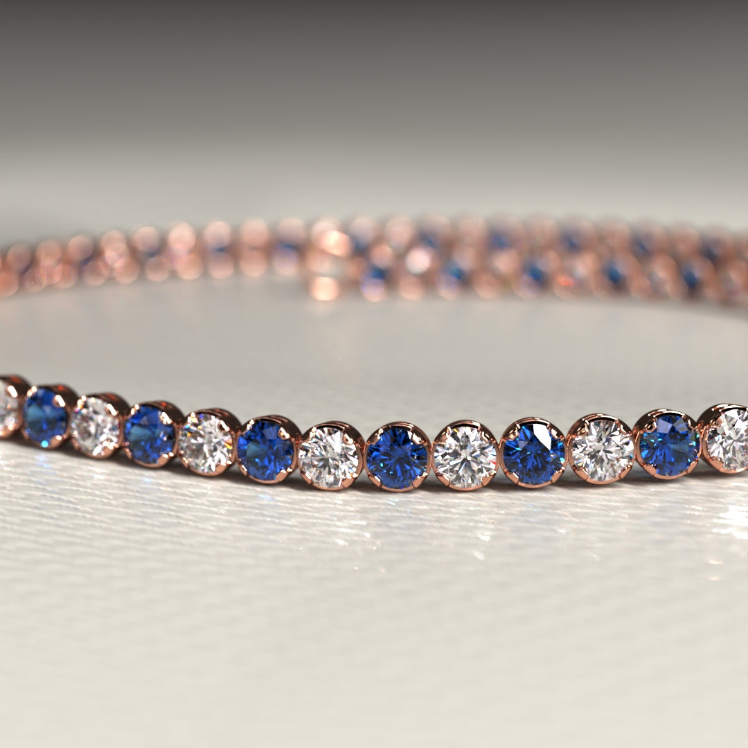 Natural Sapphire & Diamond Alternate Tennis Bracelet in 14K/18K Gold - Evara Jewelry LLC