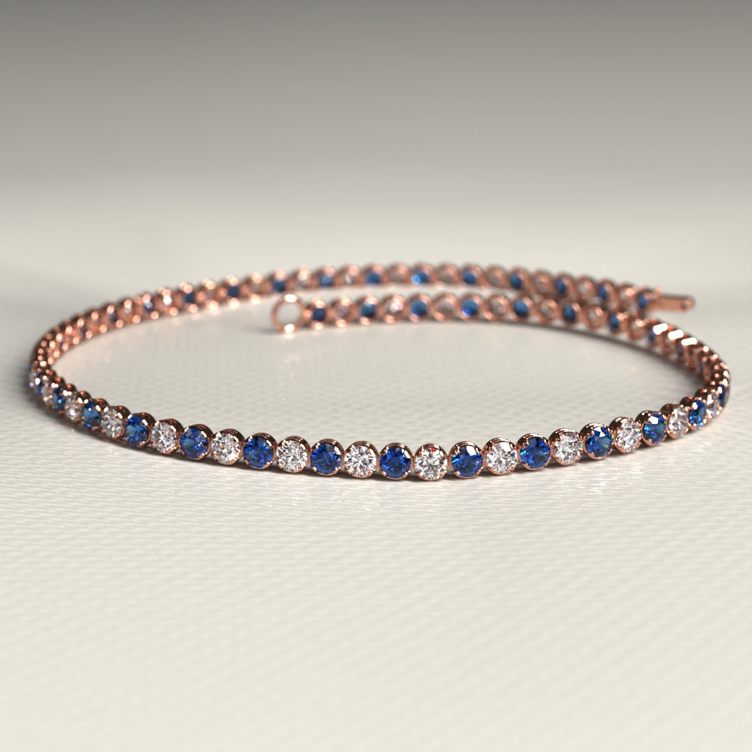 Natural Sapphire & Diamond Alternate Tennis Bracelet in 14K/18K Gold - Evara Jewelry LLC