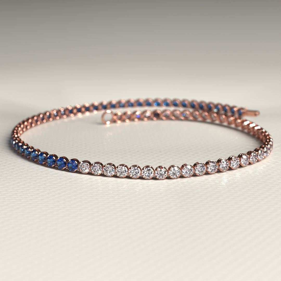 Custom Natural Blue Sapphire & Diamond 50-50 Tennis Bracelet - Evara Jewelry LLC