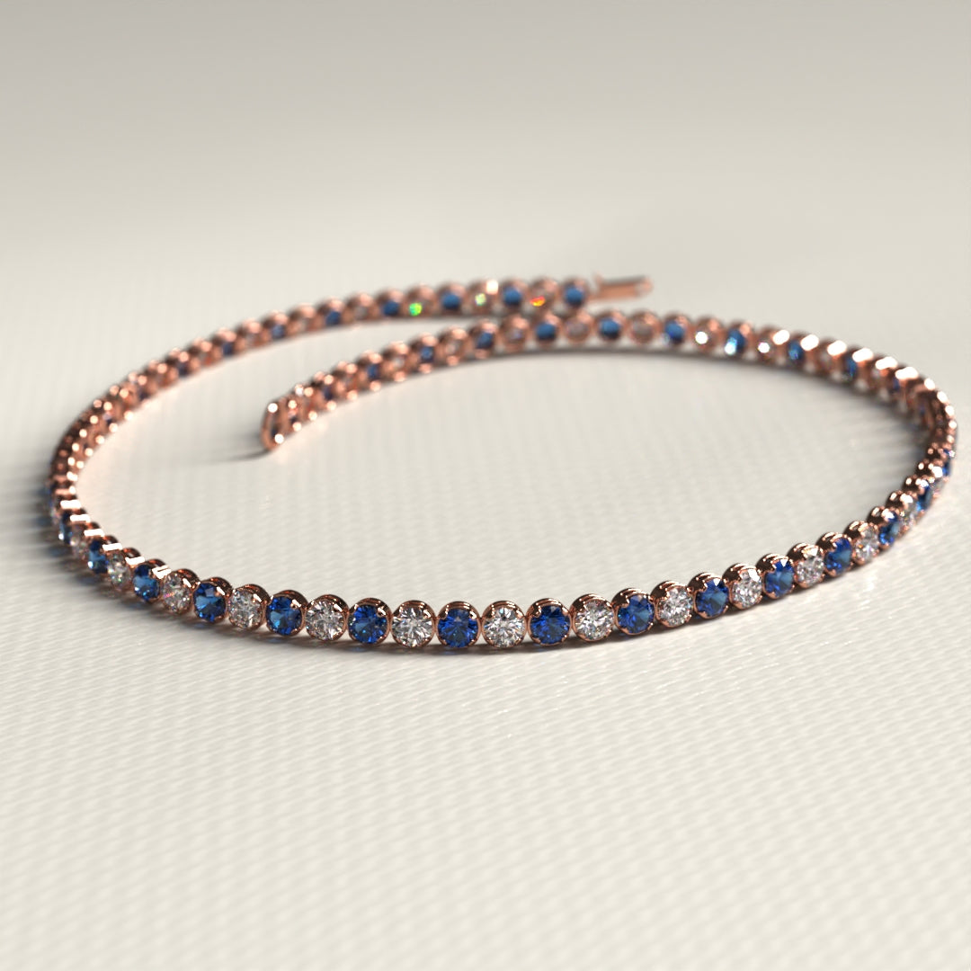 Natural Sapphire & Diamond Alternate Tennis Bracelet in 14K/18K Gold - Evara Jewelry LLC