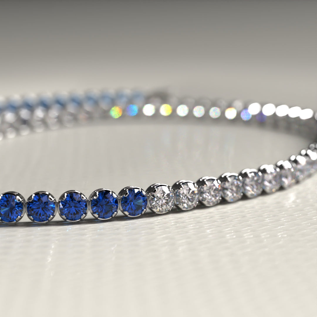 Custom Natural Blue Sapphire & Diamond 50-50 Tennis Bracelet - Evara Jewelry LLC