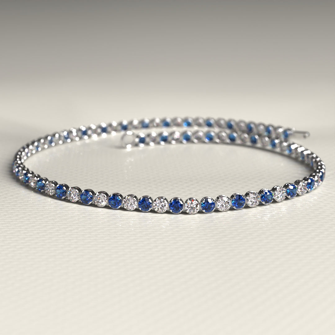 Natural Sapphire & Diamond Alternate Tennis Bracelet in 14K/18K Gold - Evara Jewelry LLC