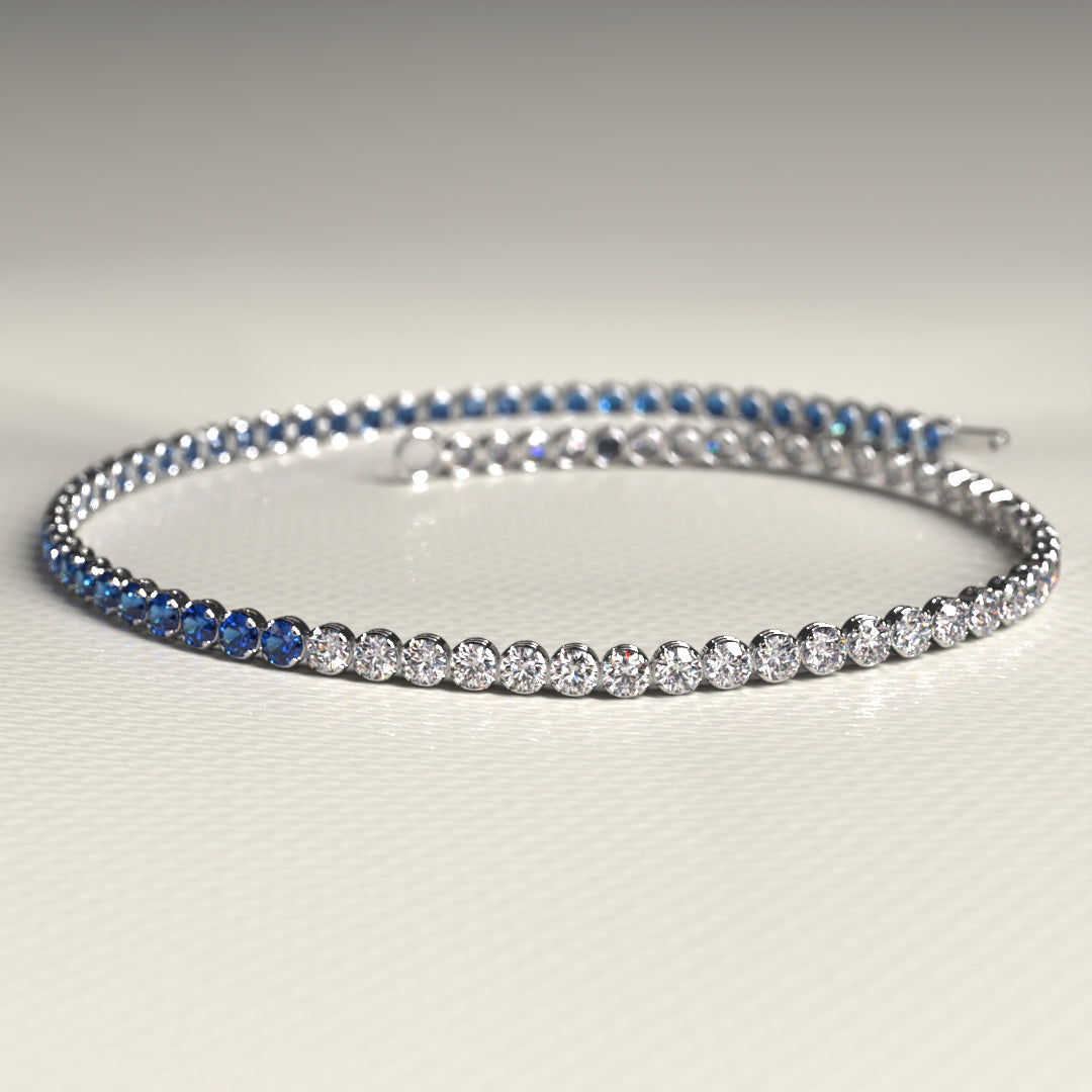 Custom Natural Blue Sapphire & Diamond 50-50 Tennis Bracelet - Evara Jewelry LLC