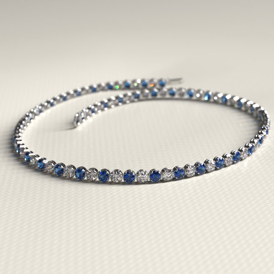 Natural Sapphire & Diamond Alternate Tennis Bracelet in 14K/18K Gold - Evara Jewelry LLC