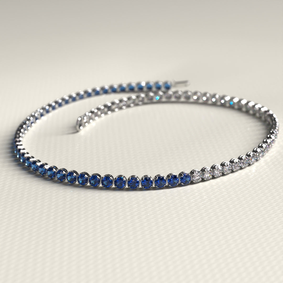 Custom Natural Blue Sapphire & Diamond 50-50 Tennis Bracelet - Evara Jewelry LLC