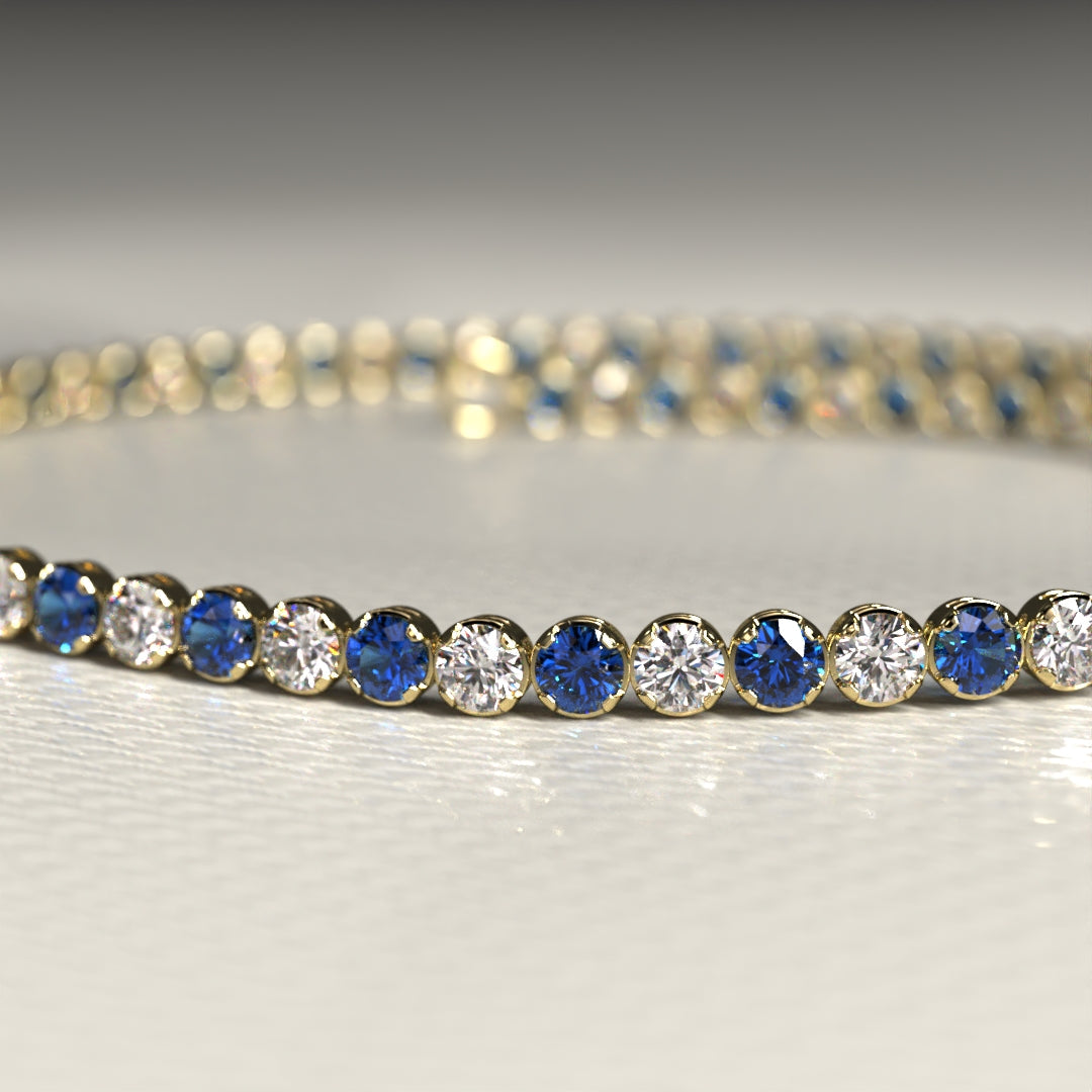 Natural Sapphire & Diamond Alternate Tennis Bracelet in 14K/18K Gold - Evara Jewelry LLC