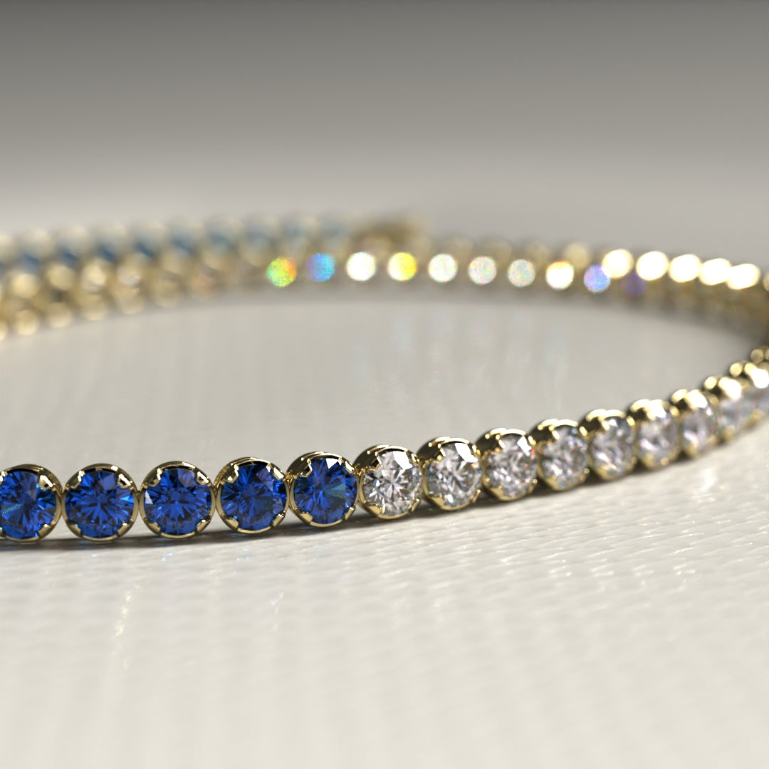Custom Natural Blue Sapphire & Diamond 50-50 Tennis Bracelet - Evara Jewelry LLC