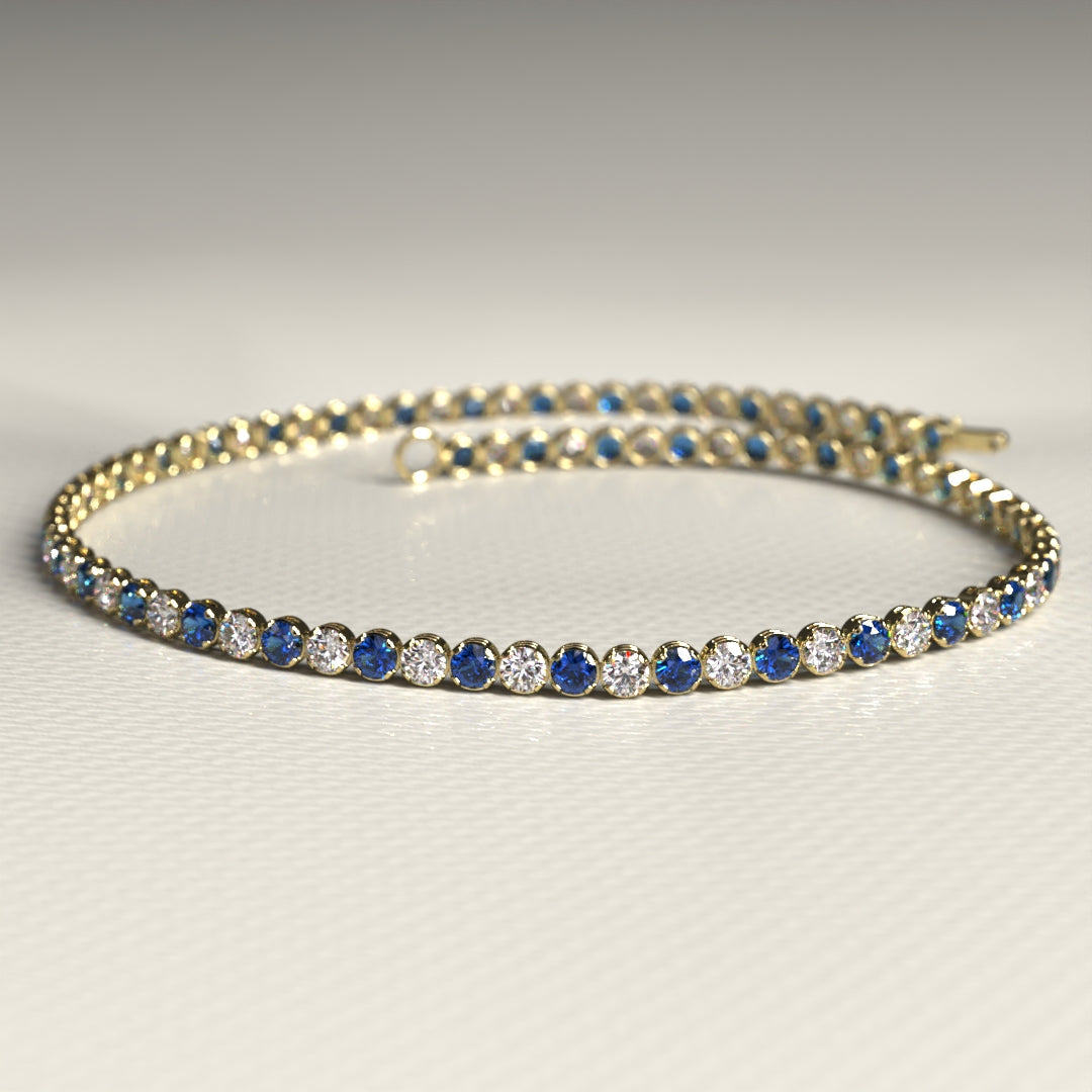 Natural Sapphire & Diamond Alternate Tennis Bracelet in 14K/18K Gold - Evara Jewelry LLC
