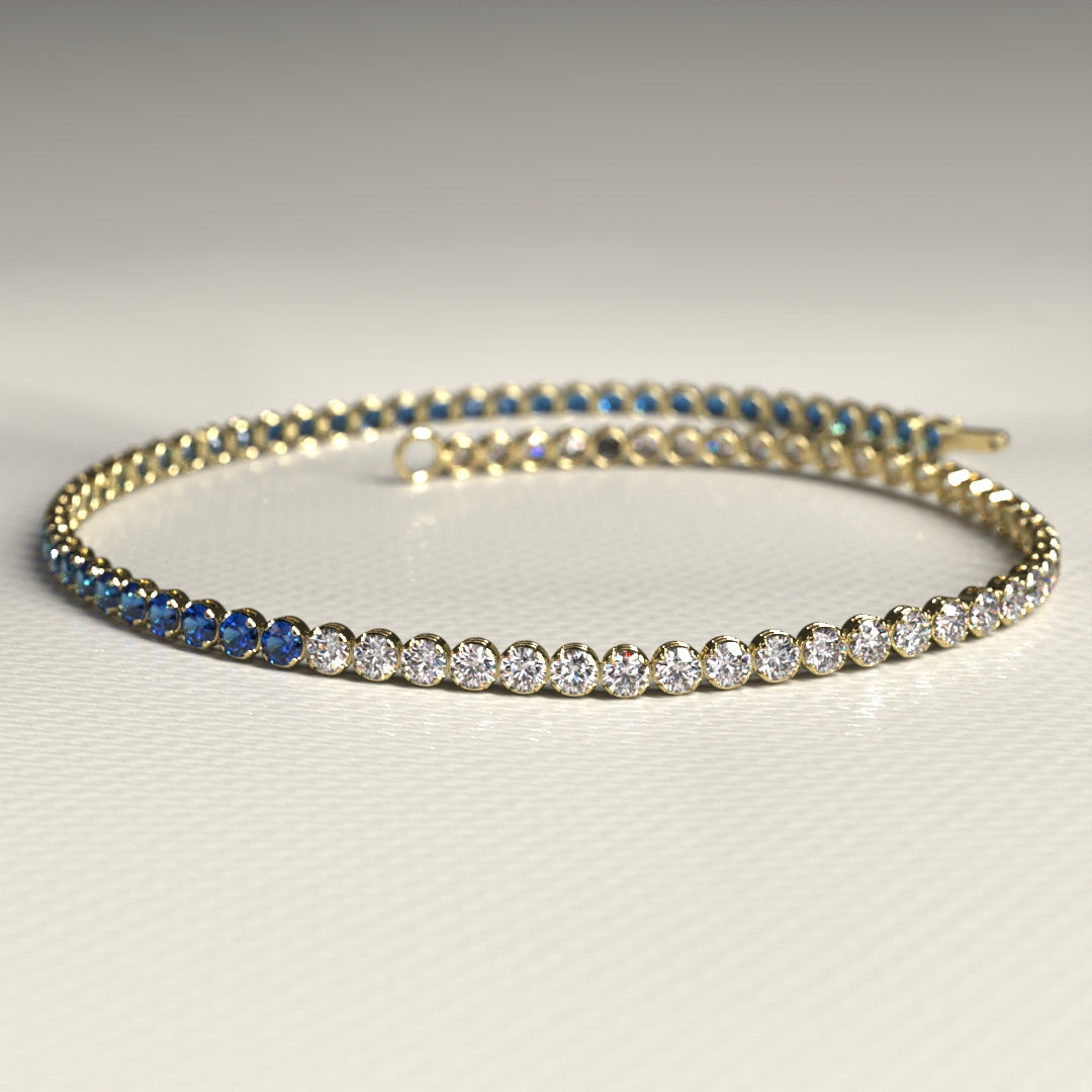 Custom Natural Blue Sapphire & Diamond 50-50 Tennis Bracelet - Evara Jewelry LLC